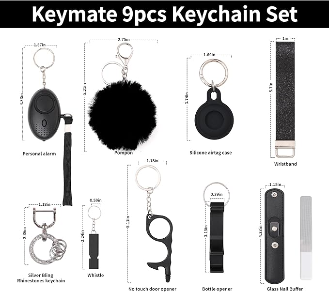 Black Safety Keychain 9pc Set