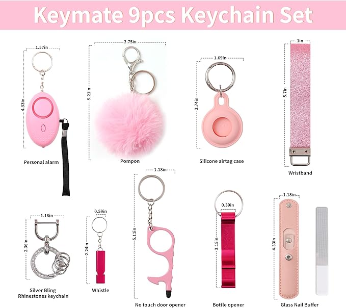 Pink Safety Keychain 9pc Set